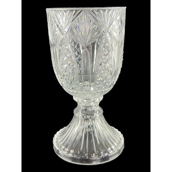 Vintage Irish Pressed Crystal Clear Glass Goblet Form Vase Pineapple Pattern - Picture 6 of 16